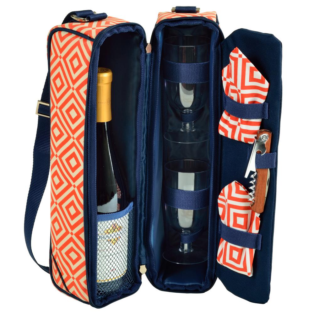 Picnic at Ascot Sunset Diamond Orange Wine Tote for 2 with Glasses