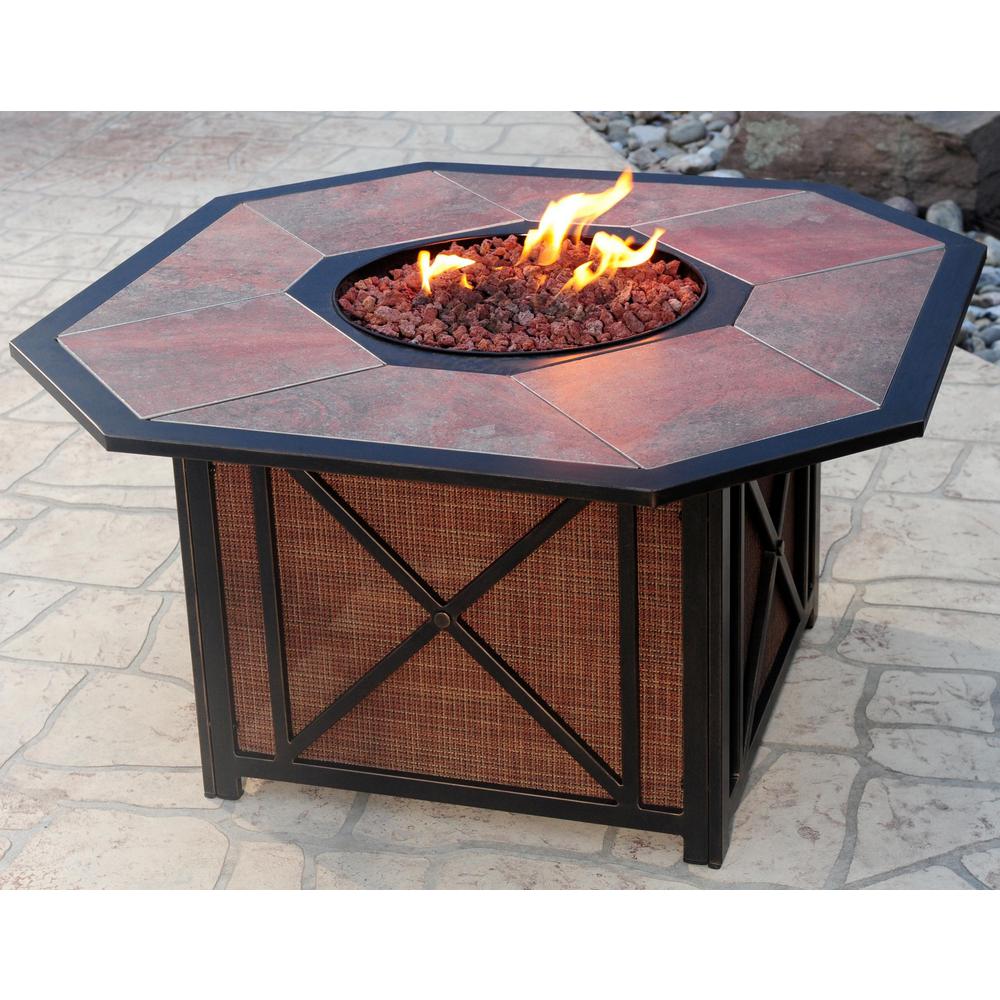 Unbranded 43 In X 24 In Octagon Gas Firepit Table With Porcelain Inlaid Top Burner System Red Lava Rocks And Aluminum Hd8201 Oct4324 Gst Ab The Home Depot
