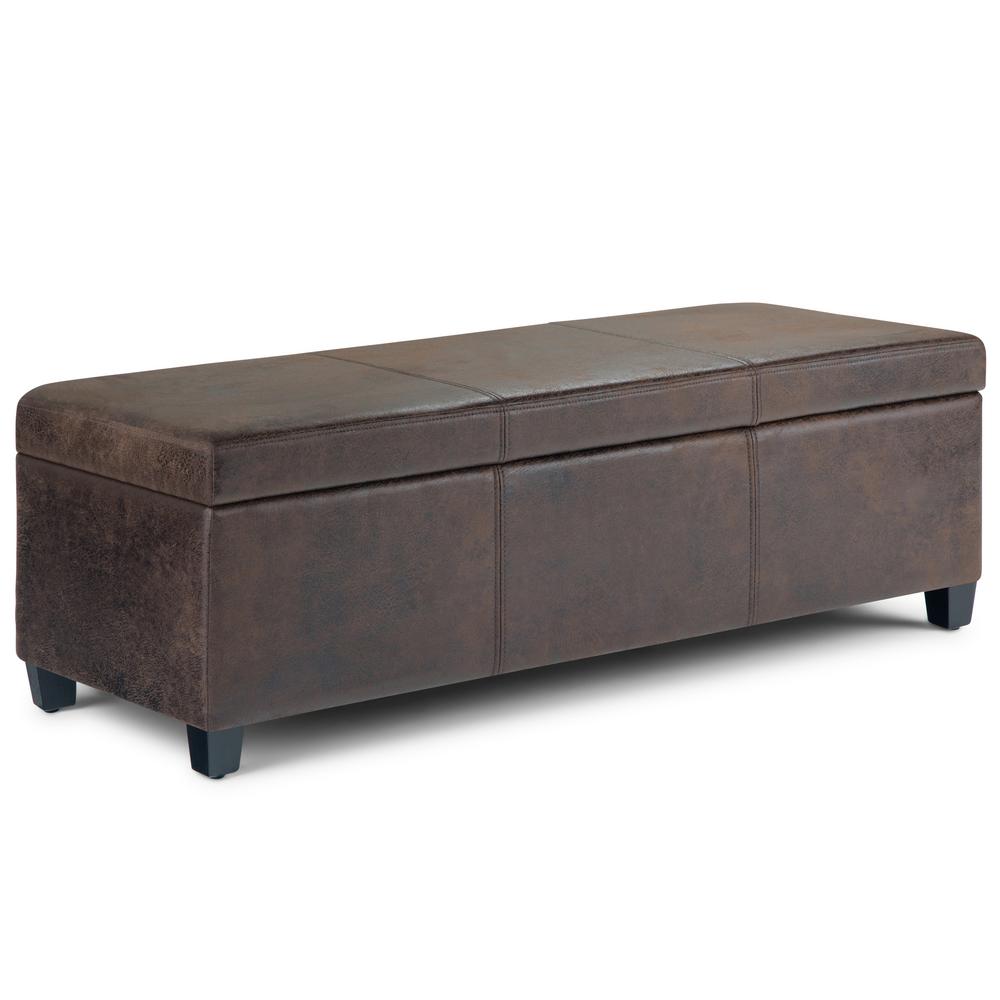 Simpli Home Avalon Distressed Brown Large Storage Ottoman Bench Simpli Home Avalon Distressed Brown Large Storage Ottoman Bench