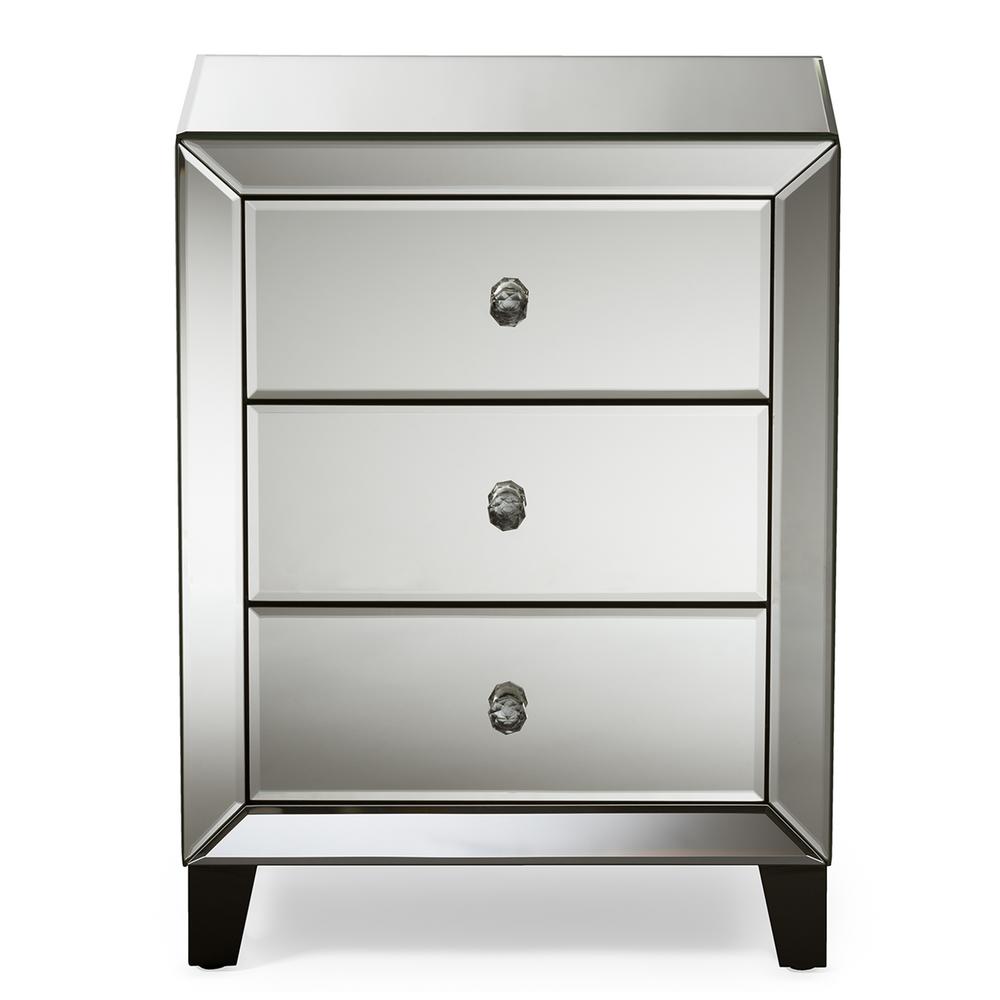 Baxton Studio Chevron 3Drawer Silver Mirrored Nightstand288626733HD