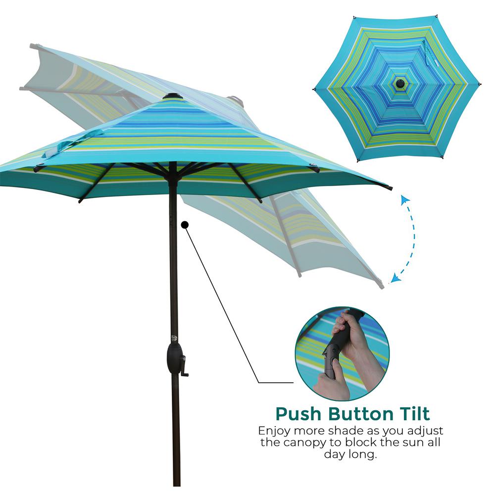 Abba Patio 7 1 2 Ft Round Outdoor Market With Push Button Tilt And Crank Lift Patio Umbrella In Turquoise Striped Ap75386ctlbs The Home Depot