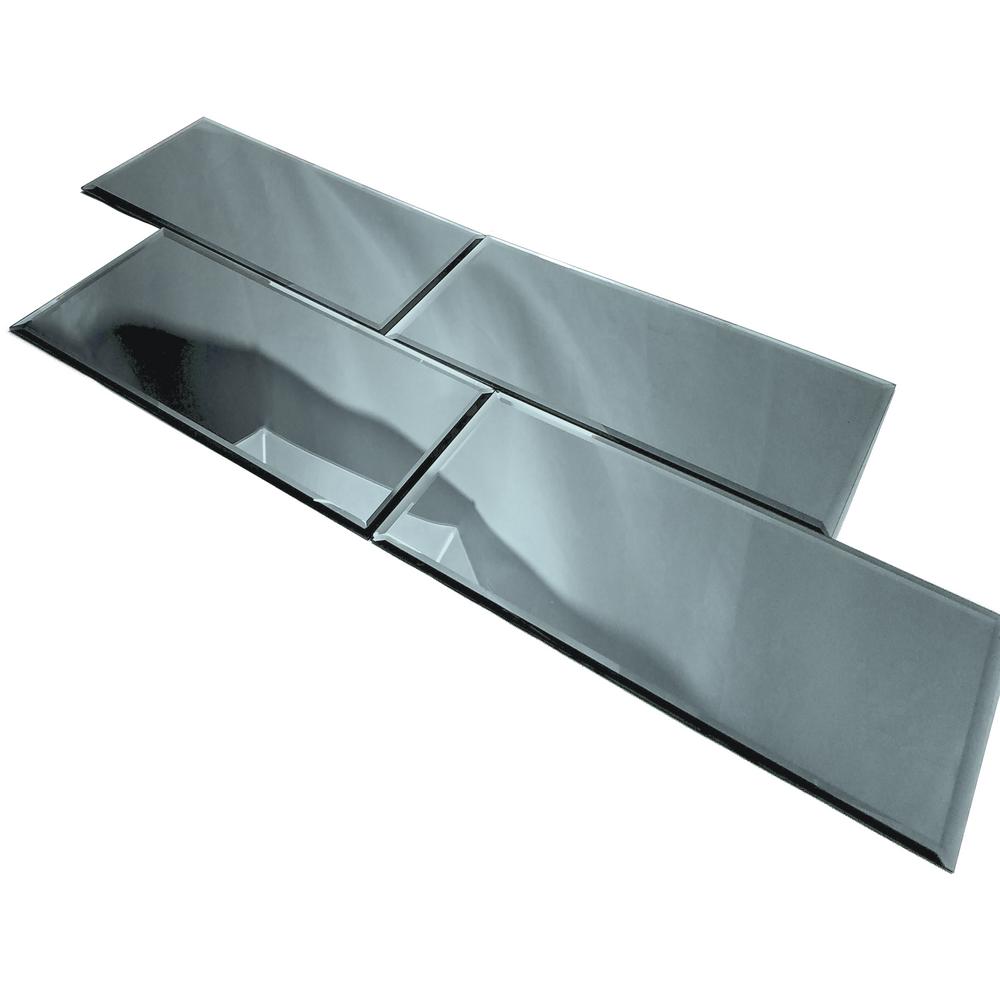 Abolos Gray Blue Graphite 12 In X 24 Glossy Glass Beveled Mirror Bathroom Wall Tile Backsplash Sq Ft Case