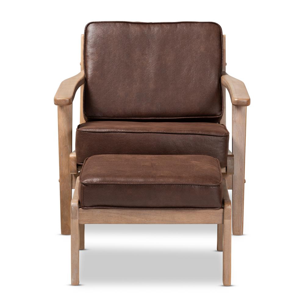 Baxton Studio Sigrid Dark Brown Upholstered Wood Armchair And