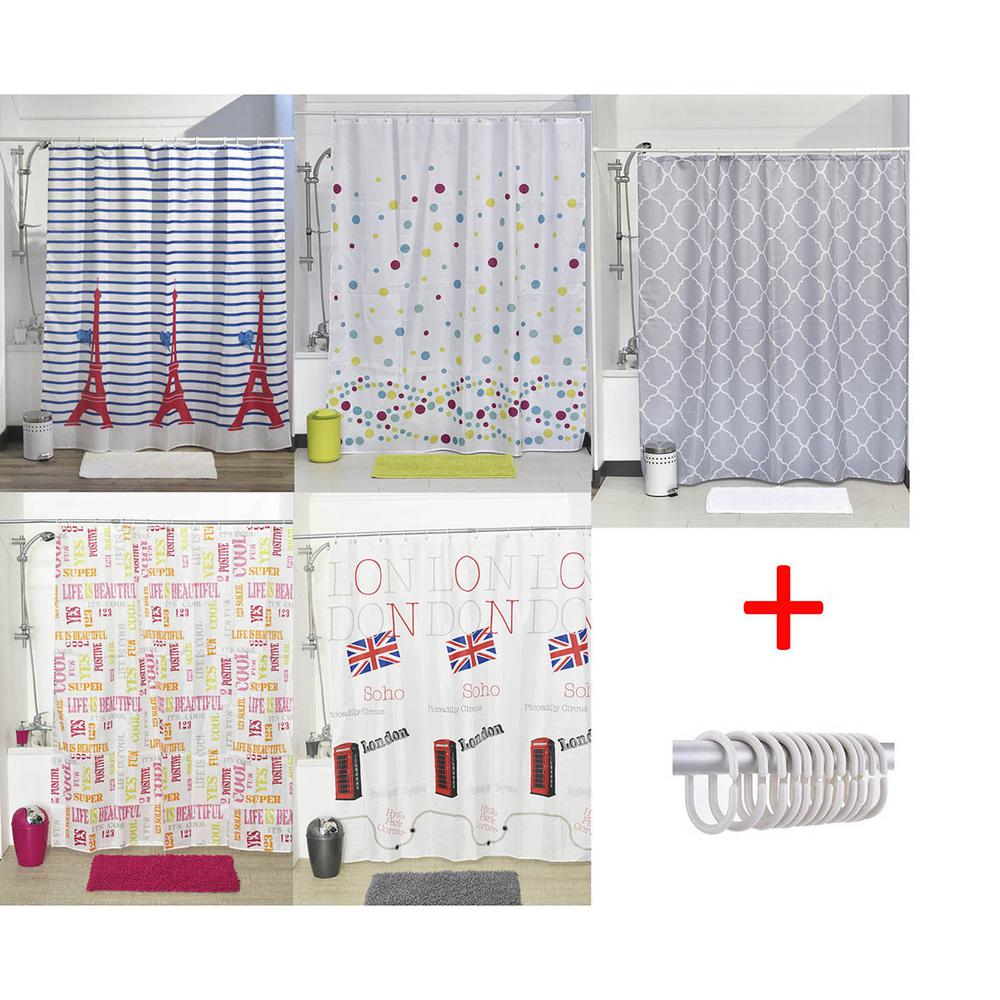 Classic Geometric Shower Curtain,100 Polyester Mildew and Wrinkle Resistant,Dark Blue and White