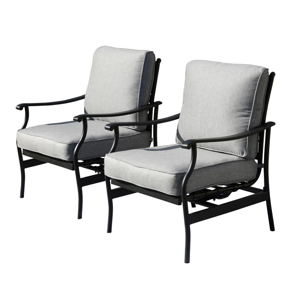 Patio Festival Metal Outdoor Rocking Chair with Gray Cushions (2Pack