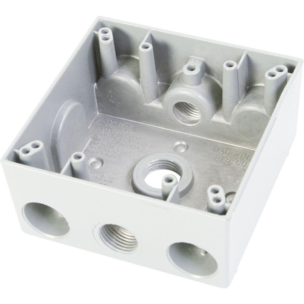 Greenfield 4 in. Round Weatherproof Electrical Outlet Box with Five 1/2 ...