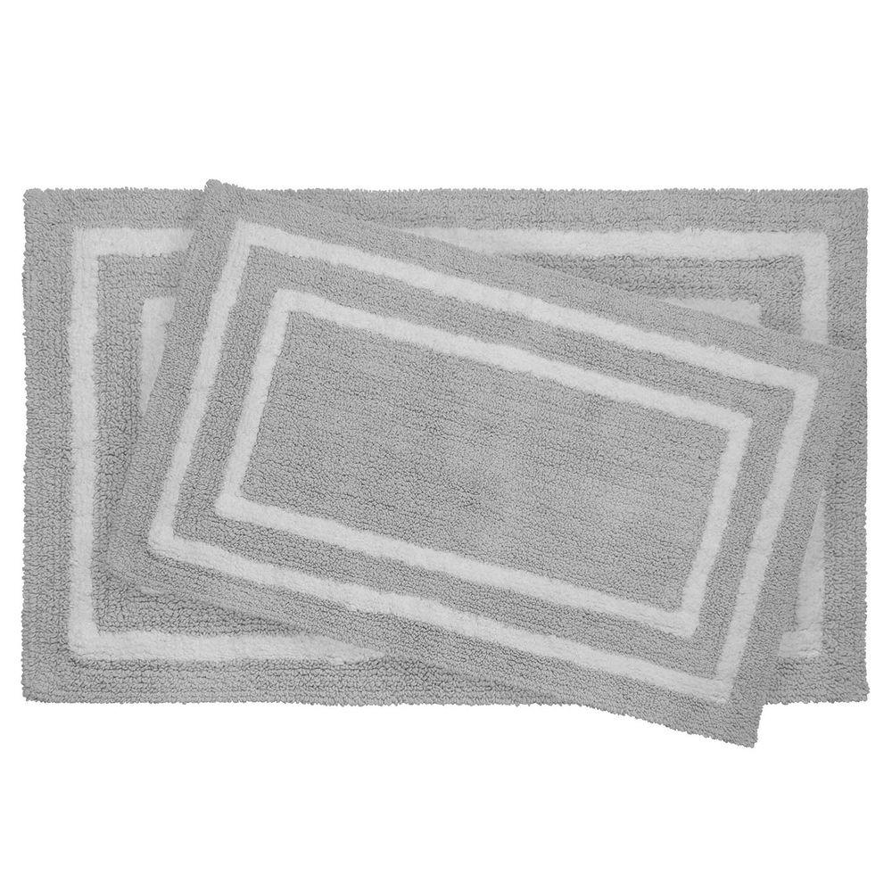 Jean Pierre Reversible Cotton Soft Double Border Gray 2 Piece Bath Jean Pierre Reversible Cotton Soft Double Border Gray 2 Piece Bath Mat Set