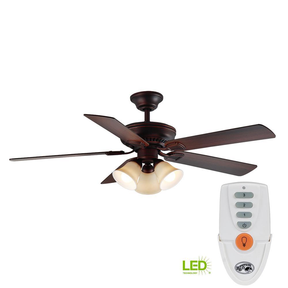 Hampton Bay Shades Remote Control Included Ceiling Fans Led Indoor Mediterranean Bronze Ceiling Fan With Light Kit And Remote Control