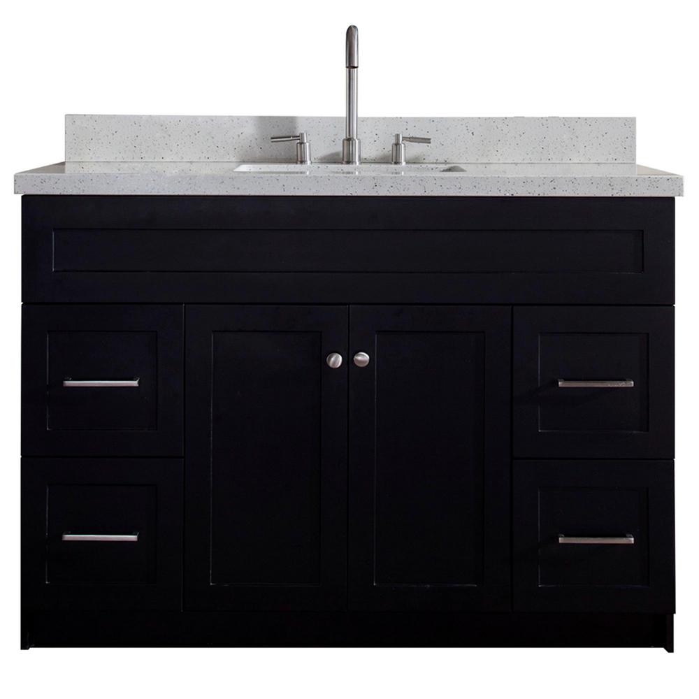 Ariel Hamlet 49 in. Bath Vanity in Black with Quartz Vanity Top in ...