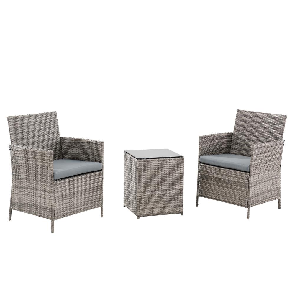 Sunjoy 3 Piece Rattan Wicker Outdoor Bistro Set With Gray Cushions Sunjoy 3 Piece Rattan Wicker Outdoor