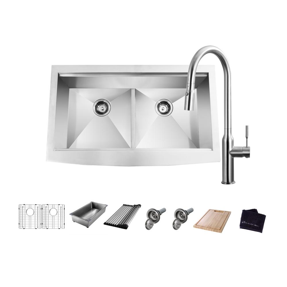 Glacier Bay AllinOne ApronFront Farmhouse Stainless Steel 33 in. 50/50 Double Bowl
