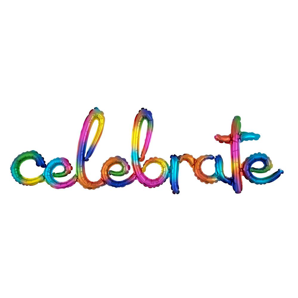 Amscan 59 In X 20 In Rainbow Celebrate Cursive Letter Balloon