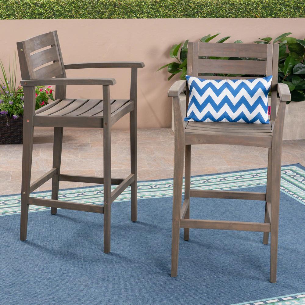 Noble House Hugo Wood Outdoor Bar Stool 2 Pack 305814 The Home Depot