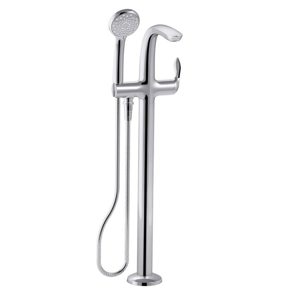 Kohler Refinia Single Handle Claw Foot Tub Faucet Floor Mount Bath Filler With Hand Shower In Polished Chrome