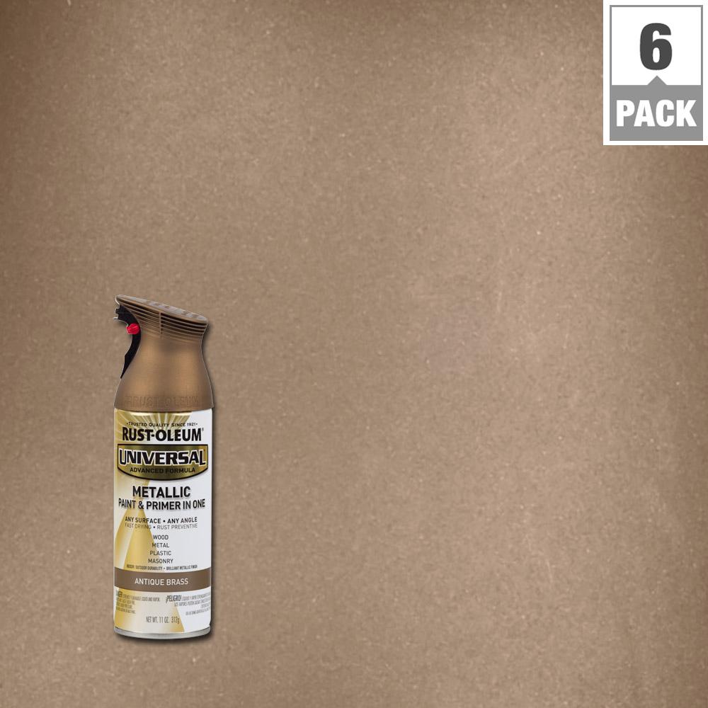 Rust Oleum Universal 11 Oz All Surface Metallic Antique Brass Spray Paint And Primer In One 6 Pack