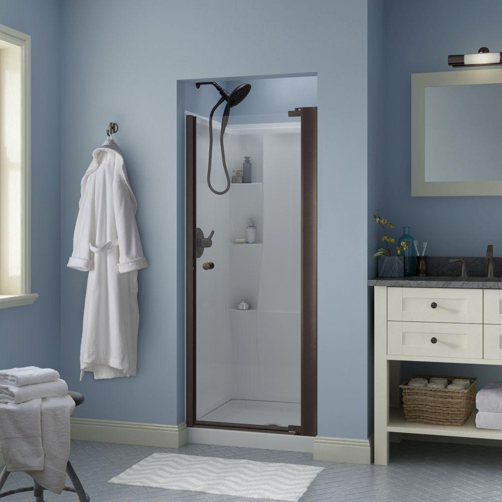 Delta Lyndall 30 In X 64 3 4 In Semi Frameless Contemporary Pivot Shower Door In Bronze With