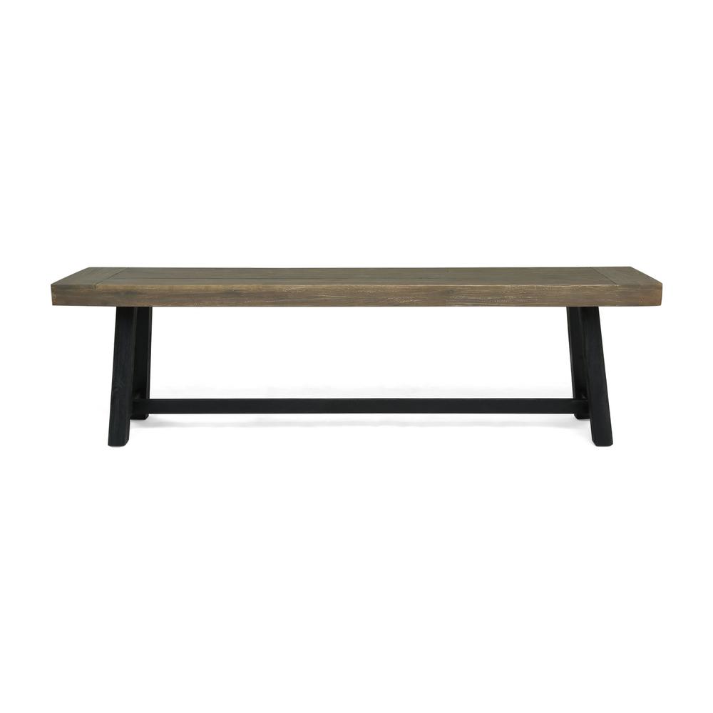 Noble House Raphael Sandblast Grey And Black Wood Outdoor Bench