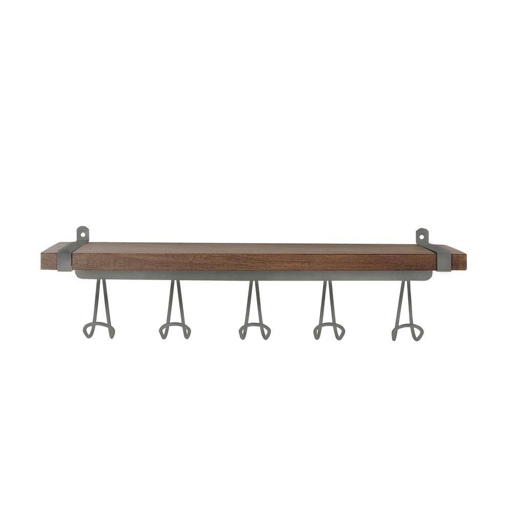Spectrum Vintage Wall Mount 5 Hook Wood Shelf In Gray Spectrum Vintage Wall Mount 5 Hook Wood Shelf In Gray