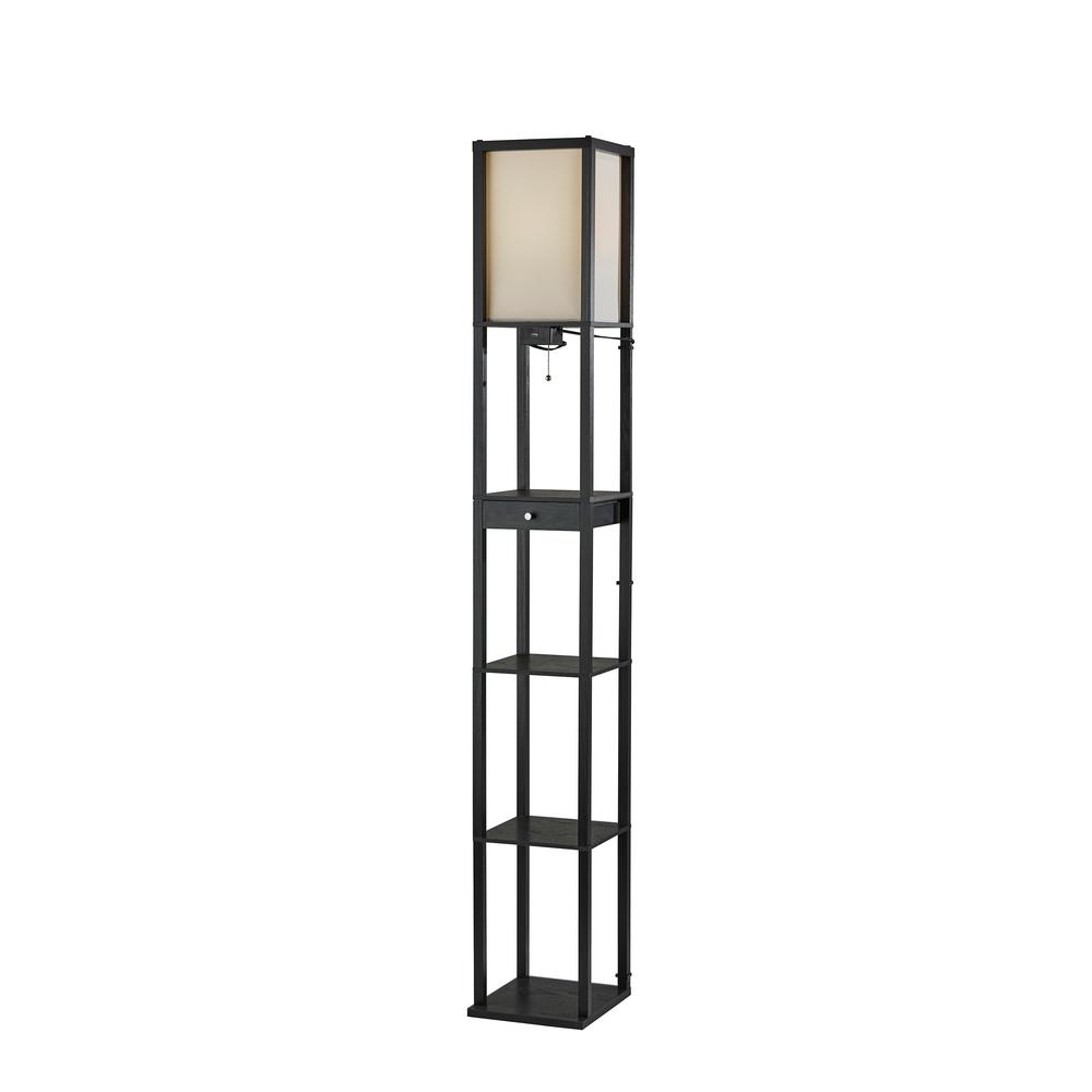 Adesso 72 In Black Wood Shelf Floor Lamp With 1 Drawer And 3 Shelves