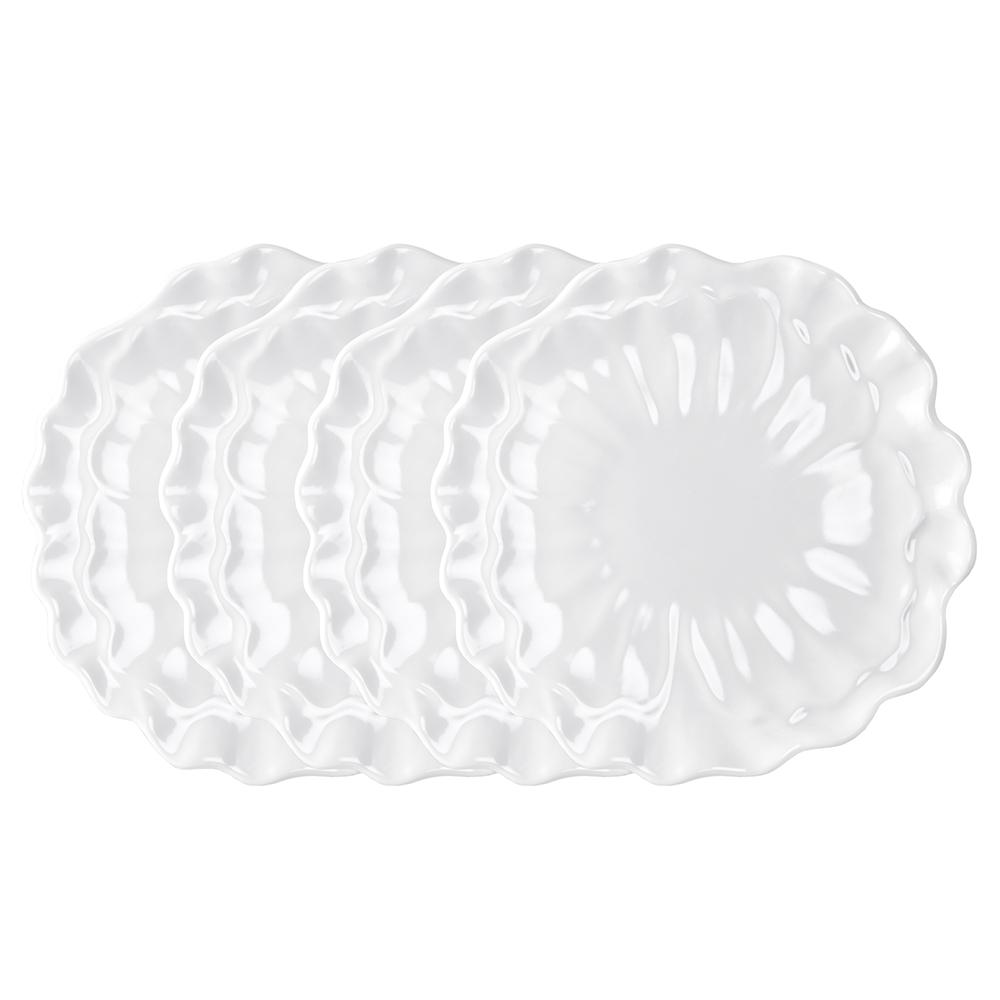 Q Squared Peony 4-Piece 11 in. White Melamine Dinner Plate Set