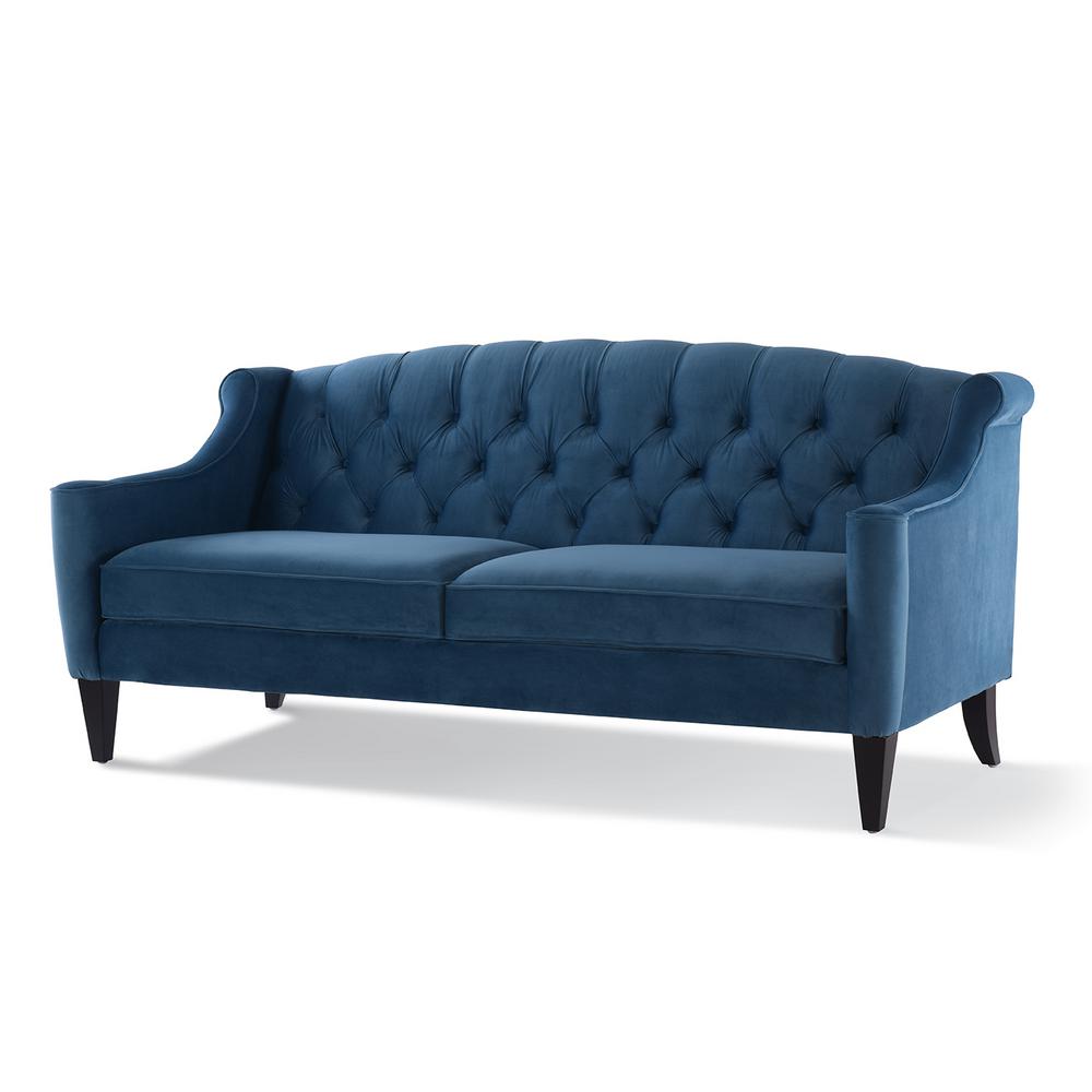 Ken Satin Teal Upholstered On Tufted Sofa