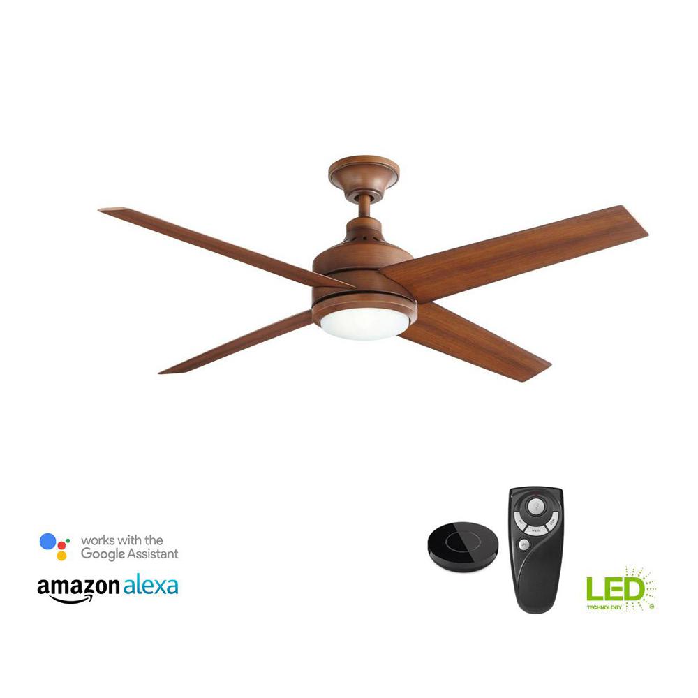 Home Decorators Collection Mercer 52 In Integrated Led Indoor Distressed Koa Ceiling Fan With Light Kit Works Google Assistant And Alexa