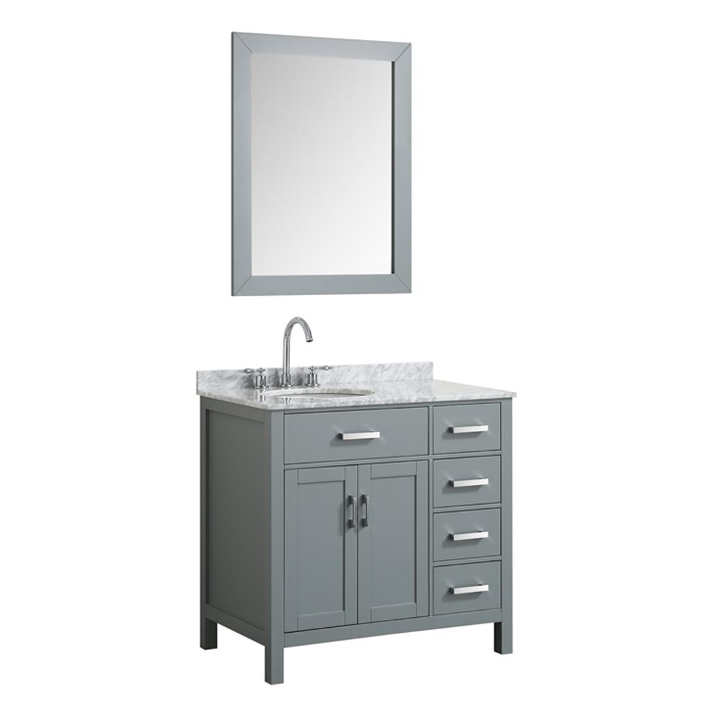 Belmont Decor Hampton 37 In Bath Vanity Gray With Marble Top Carrara White Basin And Mirror