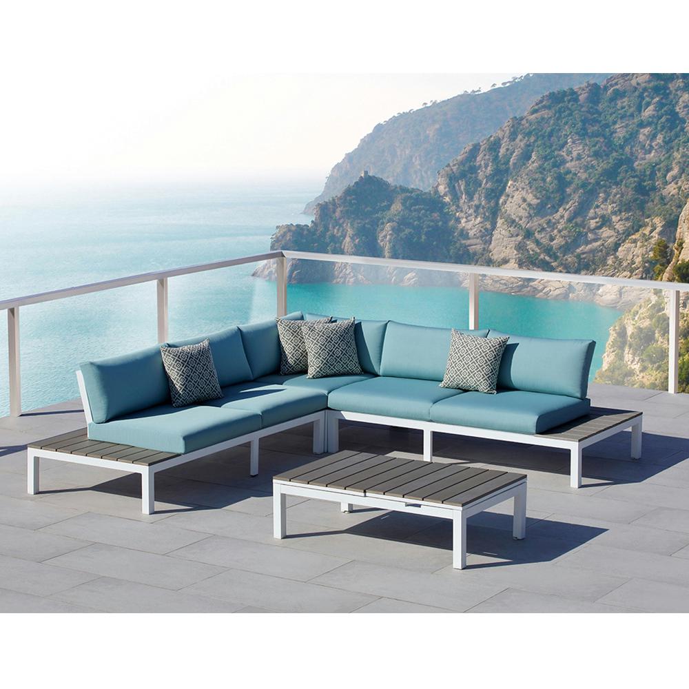 Ove Decors Malibu 4 Piece Aluminum Outdoor Sectional Set With Olefin Ove Decors Malibu 4 Piece Aluminum Outdoor Sectional Set With Olefin Blue Cushions