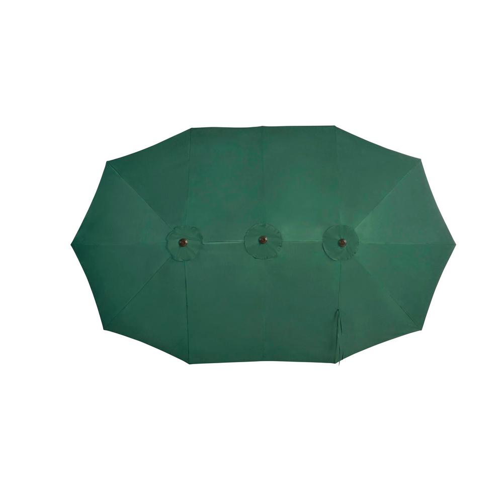 Hampton Bay 8 8 Ft X 14 Ft Triple Vent Market Outdoor Patio Umbrella In Hunter Green With Sand Bag Base B055 P N02 The Home Depot