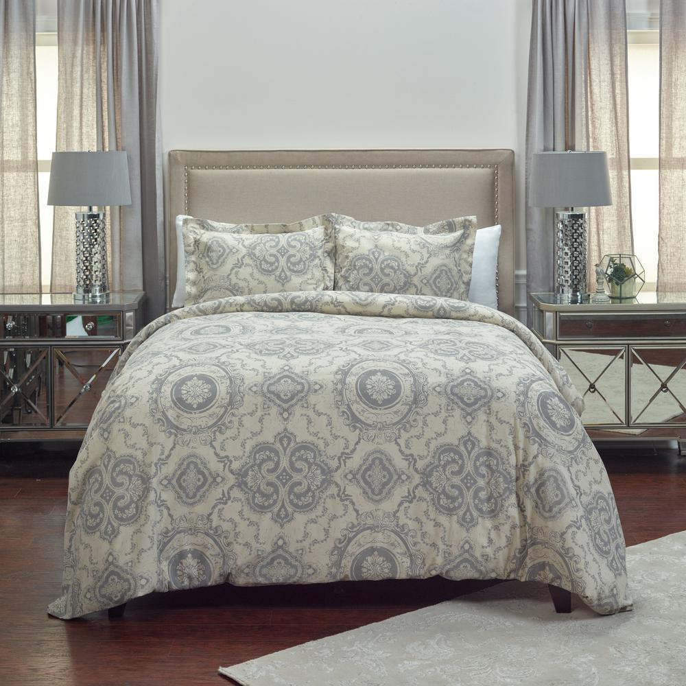 Rizzy Home Khaki/Gray Medallion Pattern 3-Piece Queen Bed Set ...