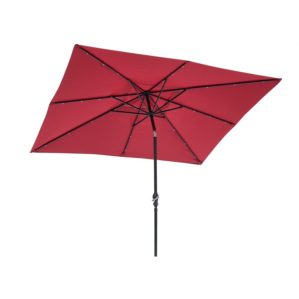 Sun Ray 9 Ft X 7 Ft Rectangular Solar Lighted Market Patio Umbrella In Scarlet 841025 The Home Depot