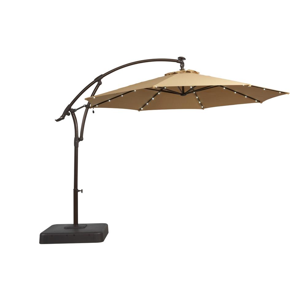 Hampton Bay 11 Ft Solar Offset Patio Umbrella In Cafe Yjaf052 Solar Offset Patio Umbrella In Cafe Yjaf052 The Home Depot