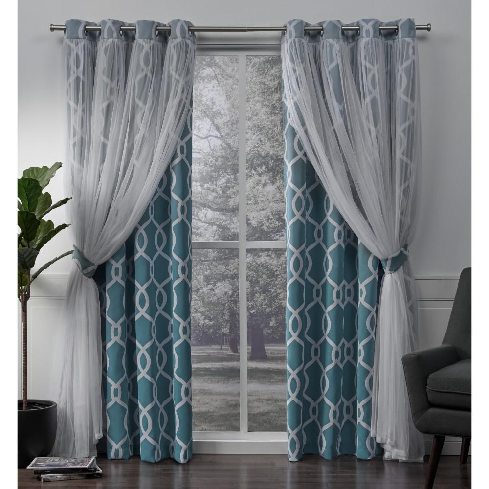 Turquoise Curtains D Window Treatments The Home Depot Carmela Turquoise Layered Geometric Blackout And Sheer Grommet Top Window Curtain