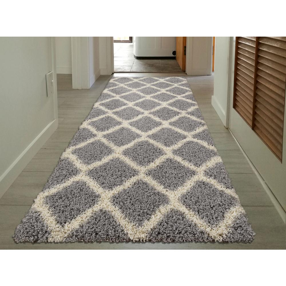 Sweet Home Stores Cozy Shag Collection Gray/Cream Moroccan Trellis