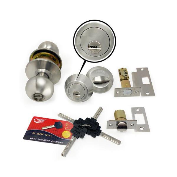 Premier Lock High Security Stainless Steel Combo Lock Set With Keyed Alike Door Knob And Deadbolt 4 Pack Hsgr3ed03 4 The Home Depot