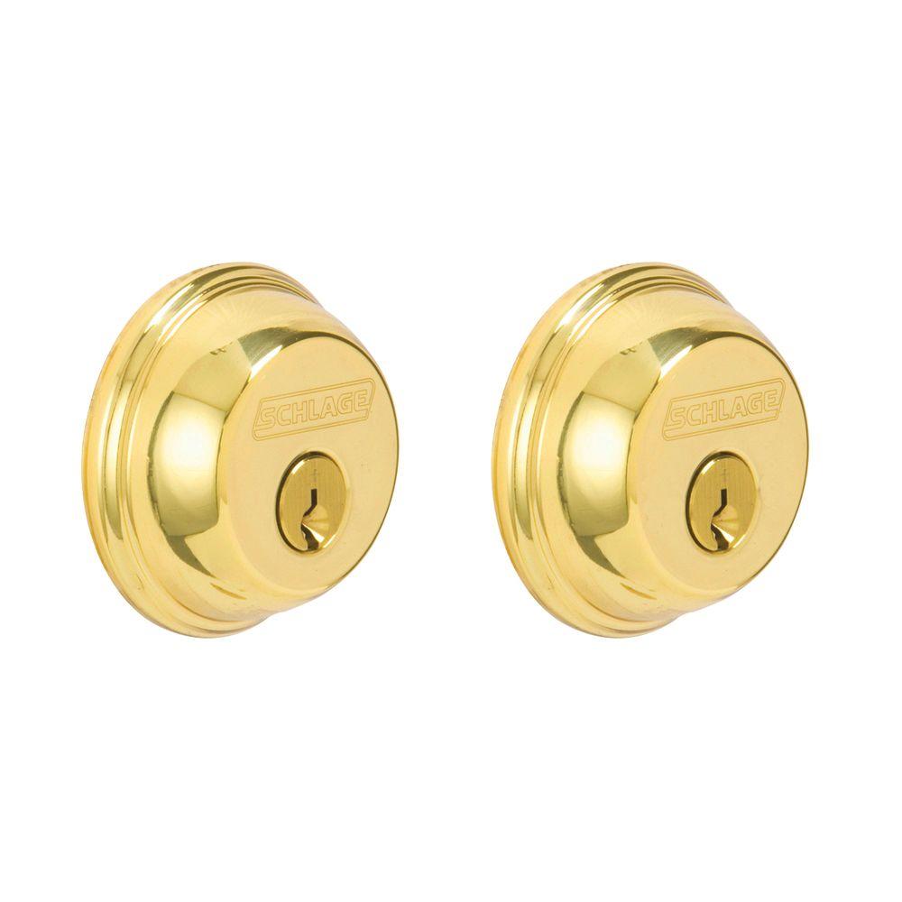 Schlage Double Cylinder Bright Brass DeadboltB62N 505 605 The Home Depot