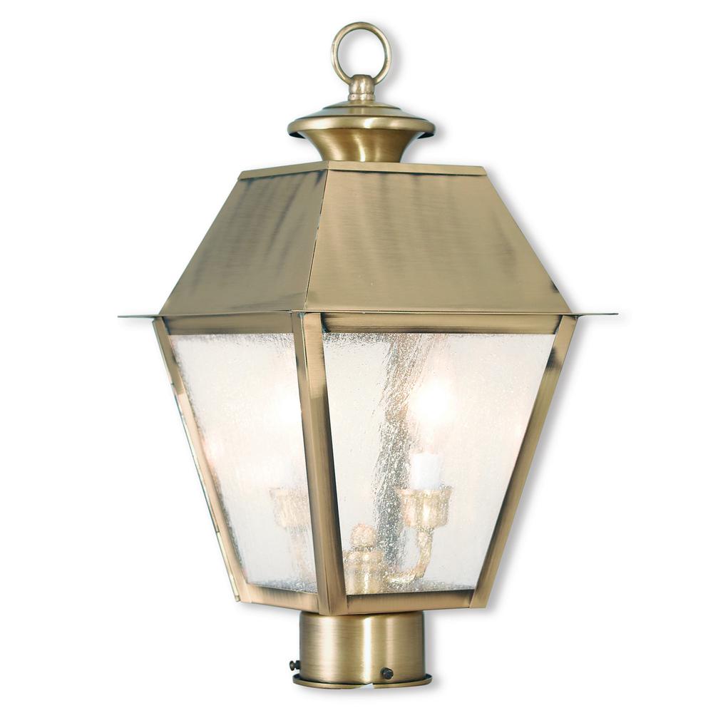 Mansfield 2 Light Outdoor Antique Brass Post Mansfield 2 Light Outdoor Antique Brass Post Livex Lighting