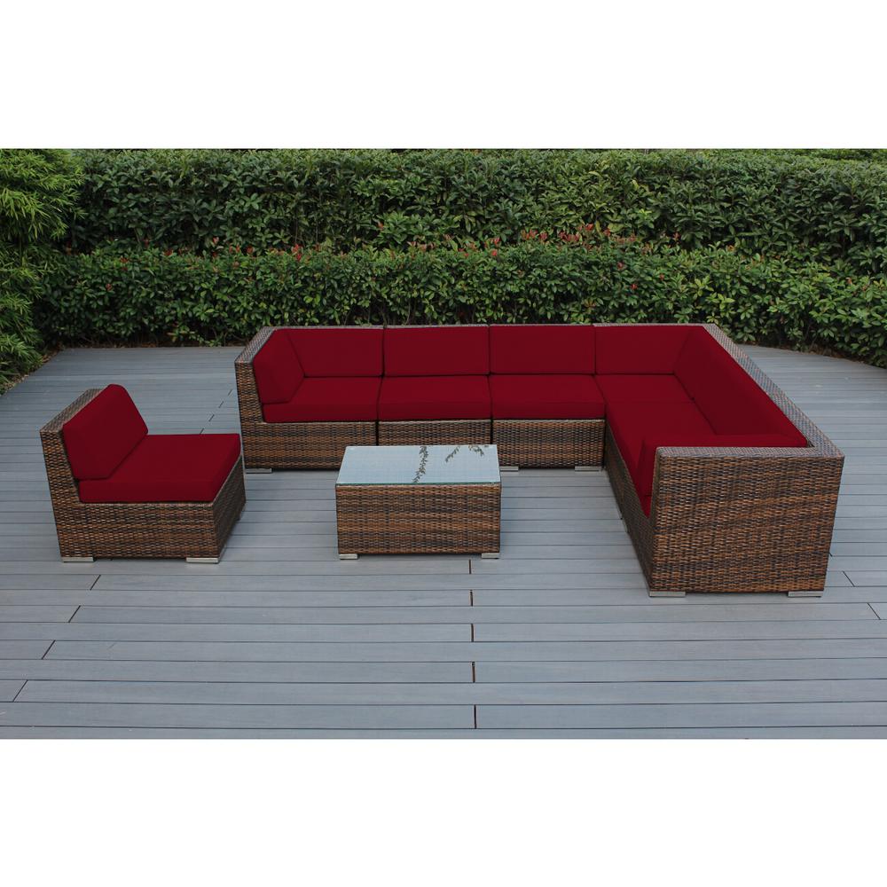 Ohana Depot Gray 8 Piece Wicker Patio Seating Set With This Review Is From Ohana Mixed Brown 8 Piece Wicker Patio Seating Set With Sunbrella Jockey Red Cushions
