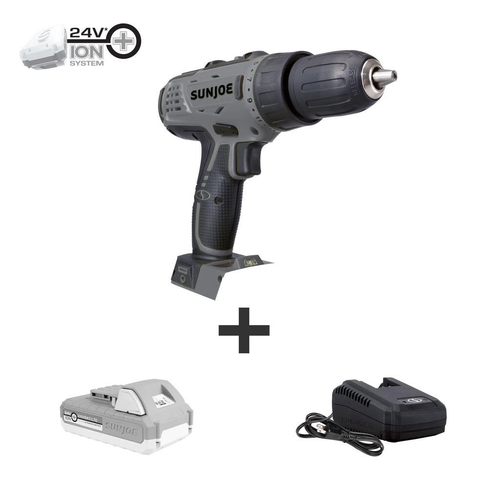 Sun Joe 24V-DD-LTE-BLK Lithium iON Cordless Drill Driver  24-Volt  2-Amp (Black) (Incomplete, Battery And Charger Not Included)