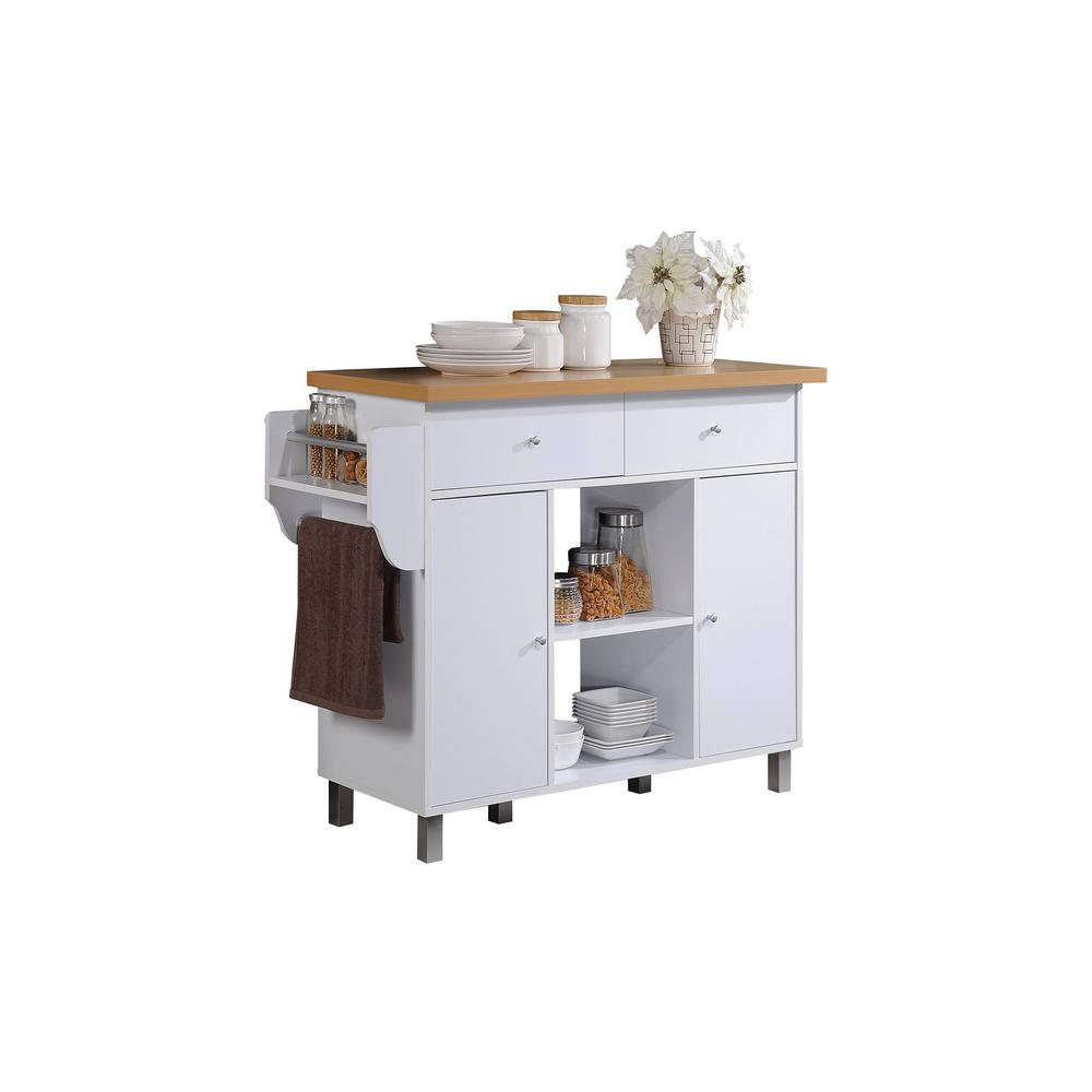 Hodedah Kitchen Island White with Spice Rack and Towel ...