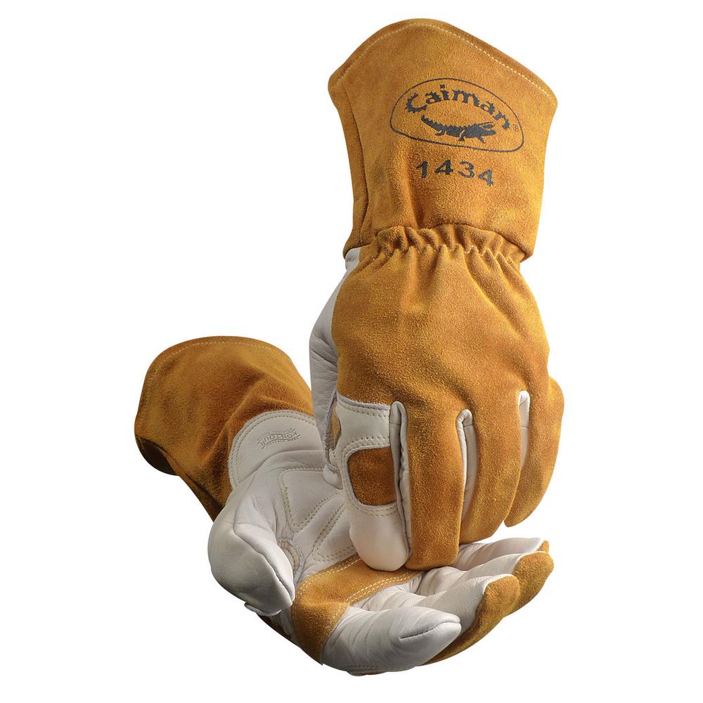 Caiman Extra Large Gold Ergonomic Cow Grain MIG/Stick Welding Gloves