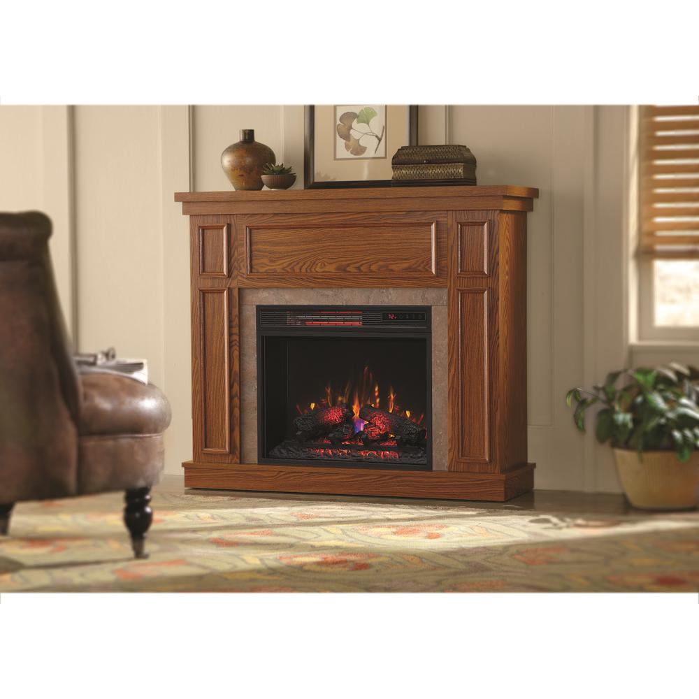 Hampton Bay Cedarstone 29 in. 3Element Mantel Infrared Electric Fireplace in OakFP405RQA(oak