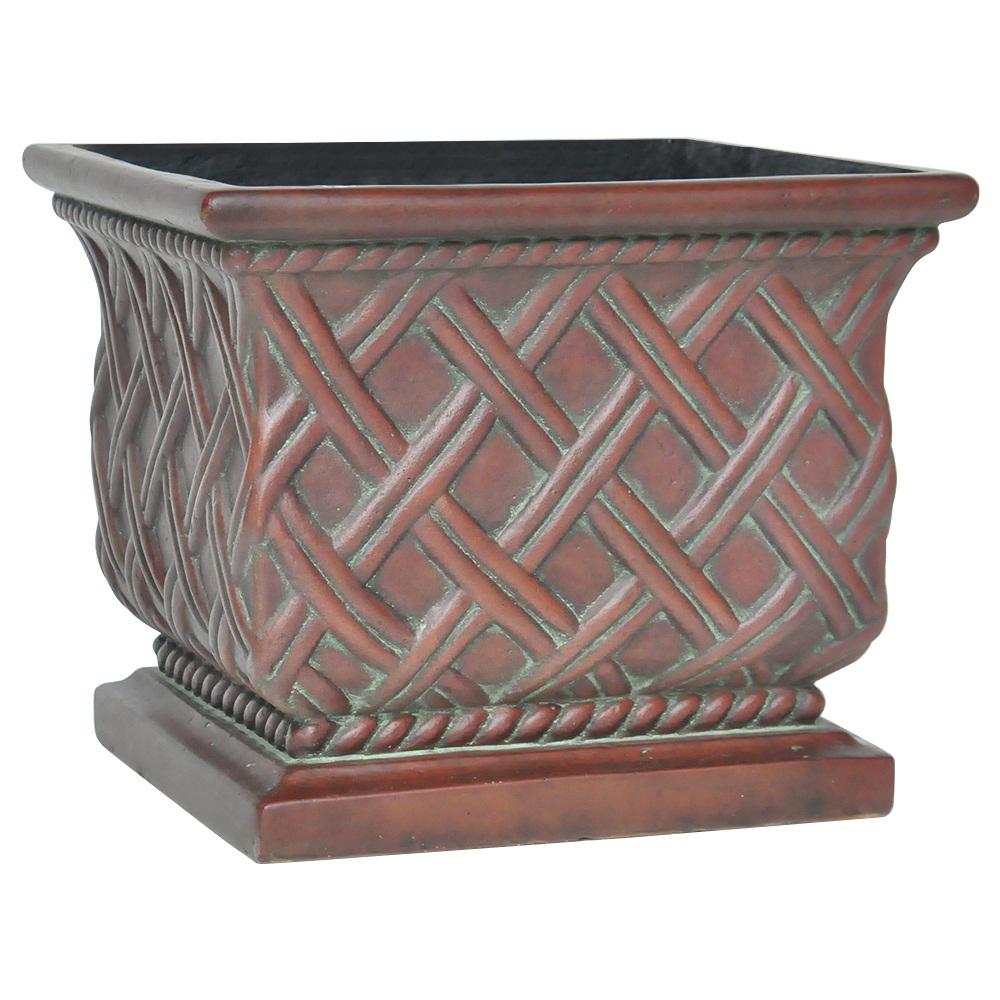 MPG 161/2 in. Square Aged Granite Cast Stone Pedestal PlanterPF5430AG