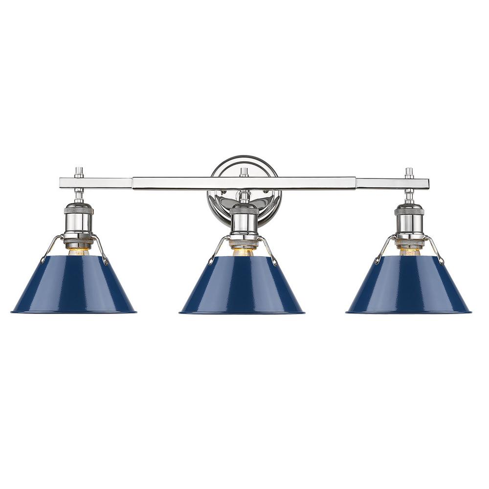 Golden Lighting Orwell 3Light Chrome with Navy Shade Bath Vanity Light