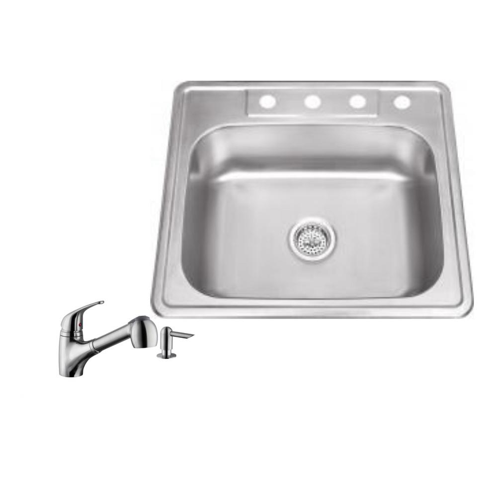 Ipt Sink Company Drop In 25 4 Hole Stainless Steel Kitchen Brushed With Low Profile Pull Out Faucet