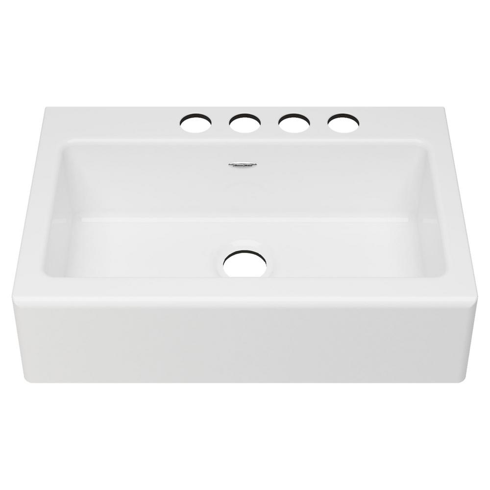 American Standard Delancey Apron Front Cast Iron 33 In 4 Hole Single Bowl Kitchen Sink In Brilliant White
