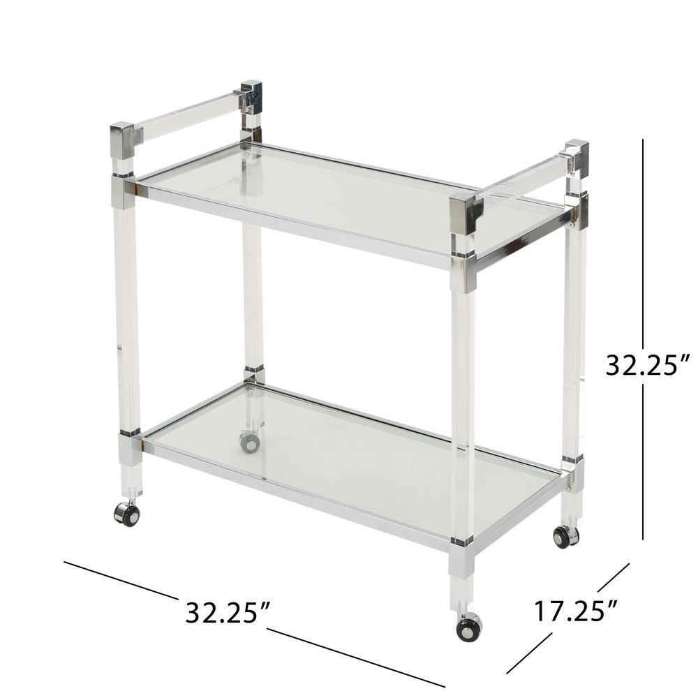 Modern Contemporary 2 Tier Serving Bar Cart Trolley Glass Shelves White /& Chrome