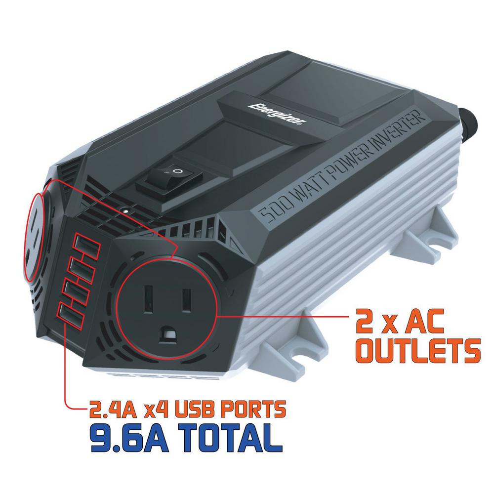 Energizer EN548 500Watt Power Inverter 12V DC to AC Plus 4 x 2.4A USB