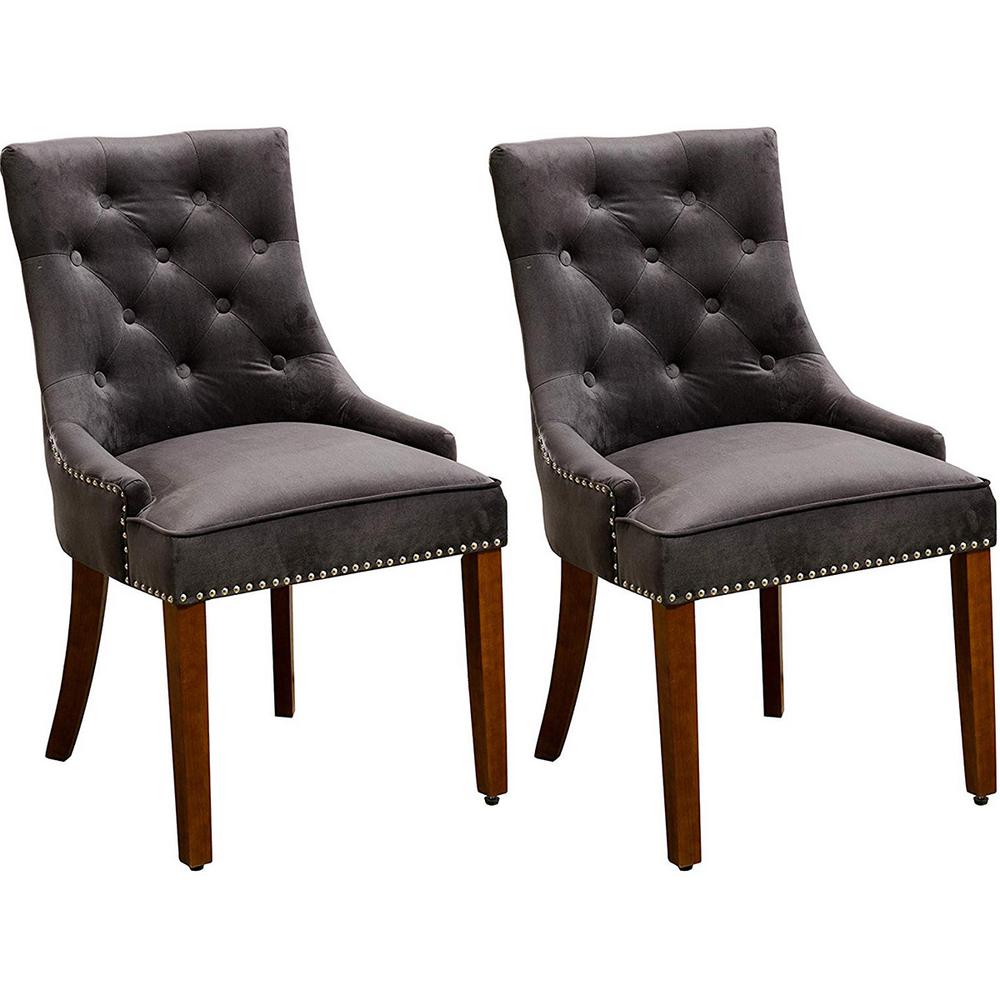 Boyel Living Gray Velvet Dining Chair Upholstered Leisure Padded Chair With Nailhead Set Of 2 Zb Wf Ph5124 2 Chairs Gray The Home Depot