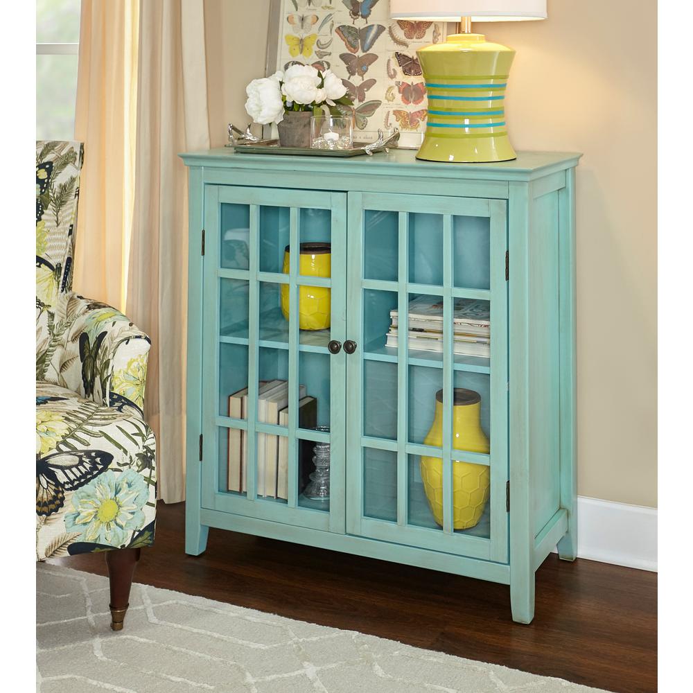 Linon Home Decor Largo Antique Turquoise Storage Cabinet